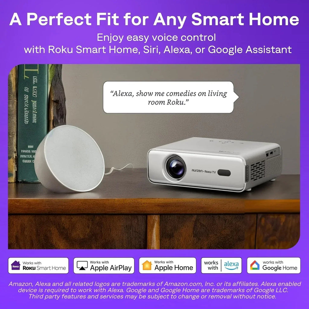 Aurzen Roku TV Smart Projector with Wifi and Bluetooth, Roku Streaming Experience Built-in