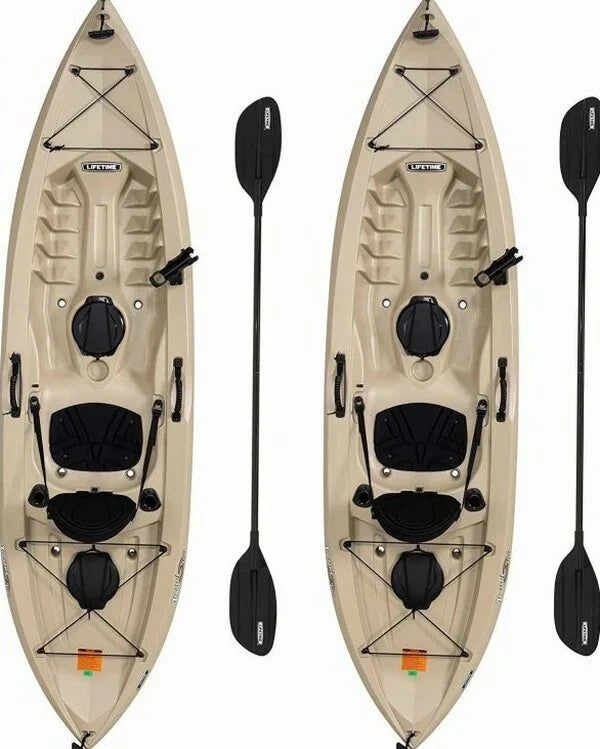 Lifetime Fishing Kayak 10ft 2-Pack With Paddles, UV-Protected HDPE, Tan - Tamarack Angler 100