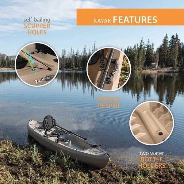 Lifetime Fishing Kayak 10ft 2-Pack With Paddles, UV-Protected HDPE, Tan - Tamarack Angler 100