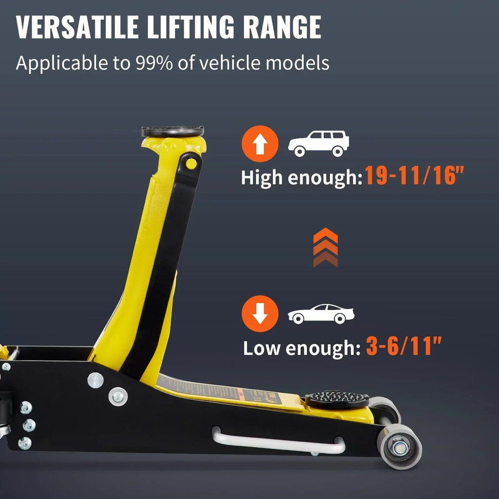 BENTISM Low Profile Floor Jack 3 Ton (6600 lbs), Aluminum And Steel, Yellow And Black - QJD-LTD030A-00