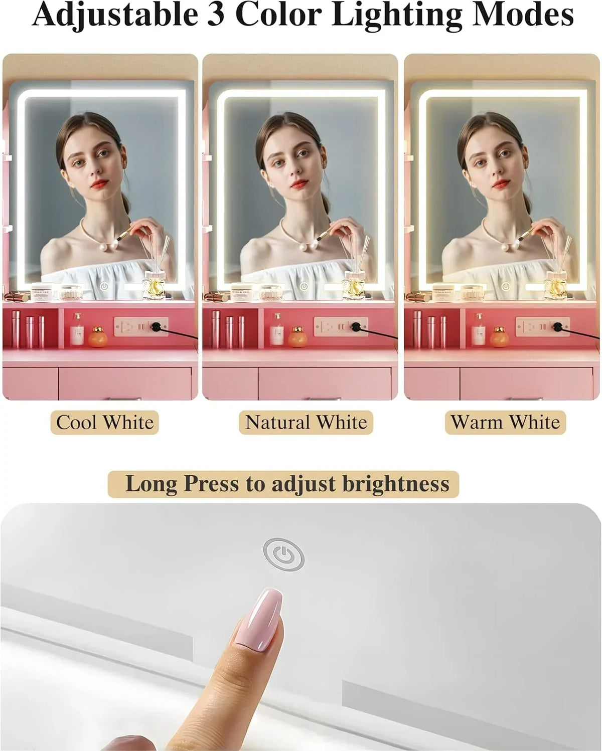 Fixwal 3-in-1 Compact Makeup Vanity Desk with Foldable Side Panel, LED Mirror & Power Outlet