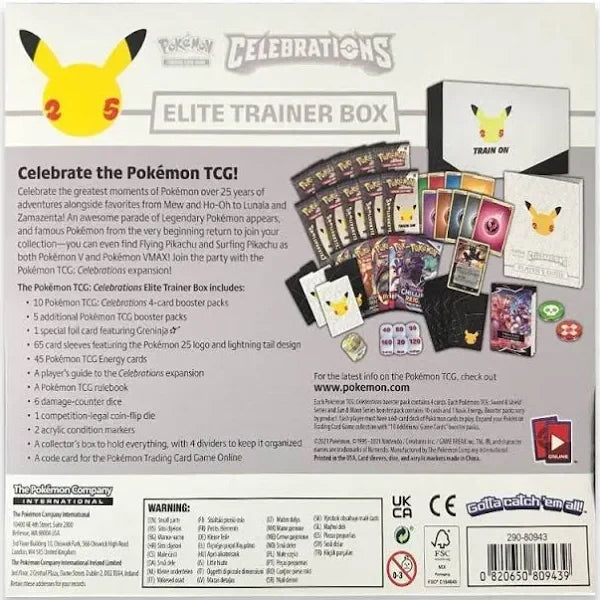 Pokemon Celebrations Elite Trainer Box with 10 Booster Packs, Greninja Foil Card, 65 Sleeves & Energy Cards