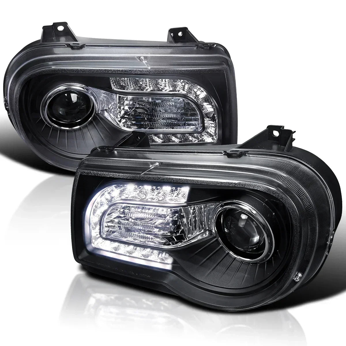 Spec-D Tuning Black LED Strip Projector Headlight Assembly Pair - 2005-2010 Chrysler 300C AWD HEMI SRT-8