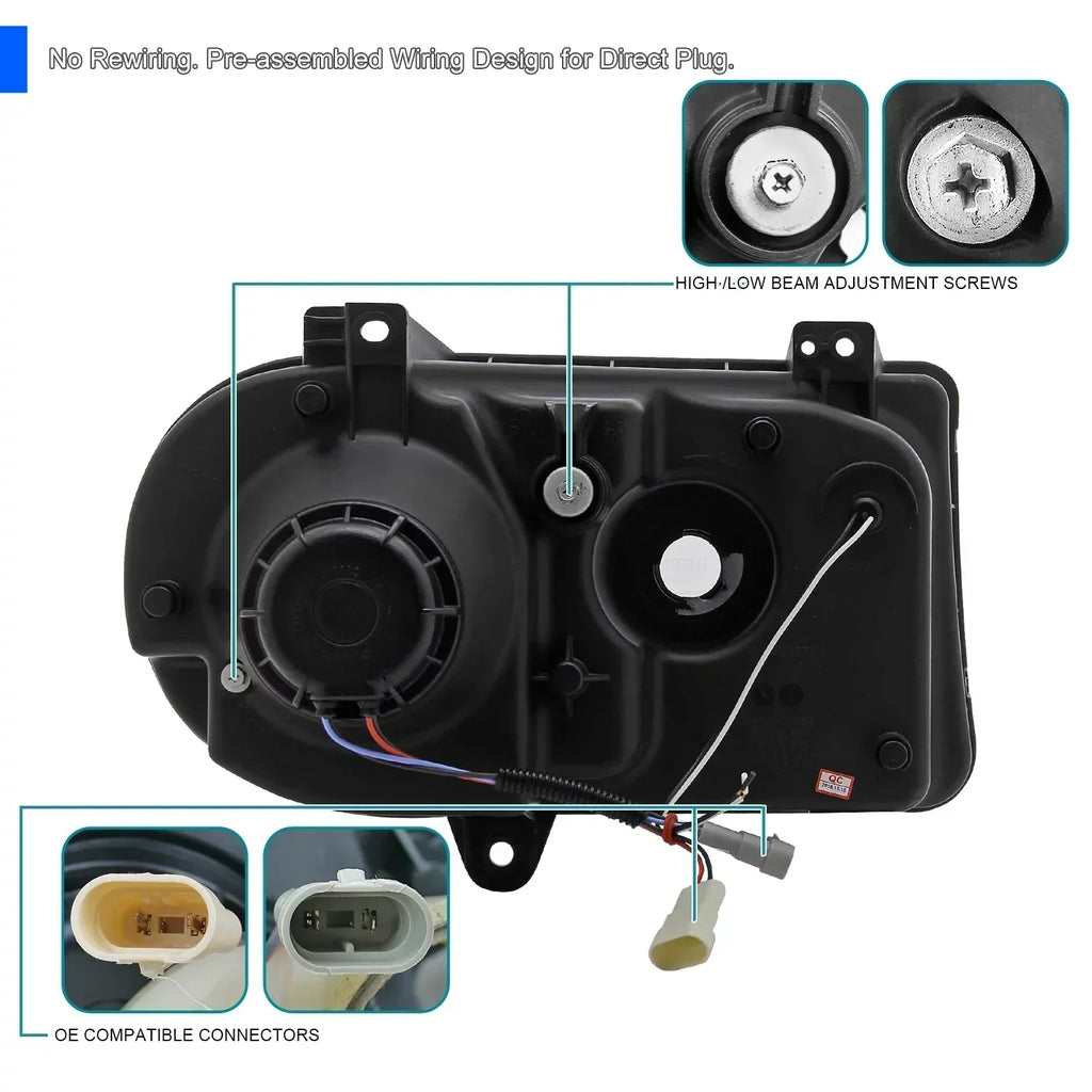 Spec-D Tuning Black LED Strip Projector Headlight Assembly Pair - 2005-2010 Chrysler 300C AWD HEMI SRT-8