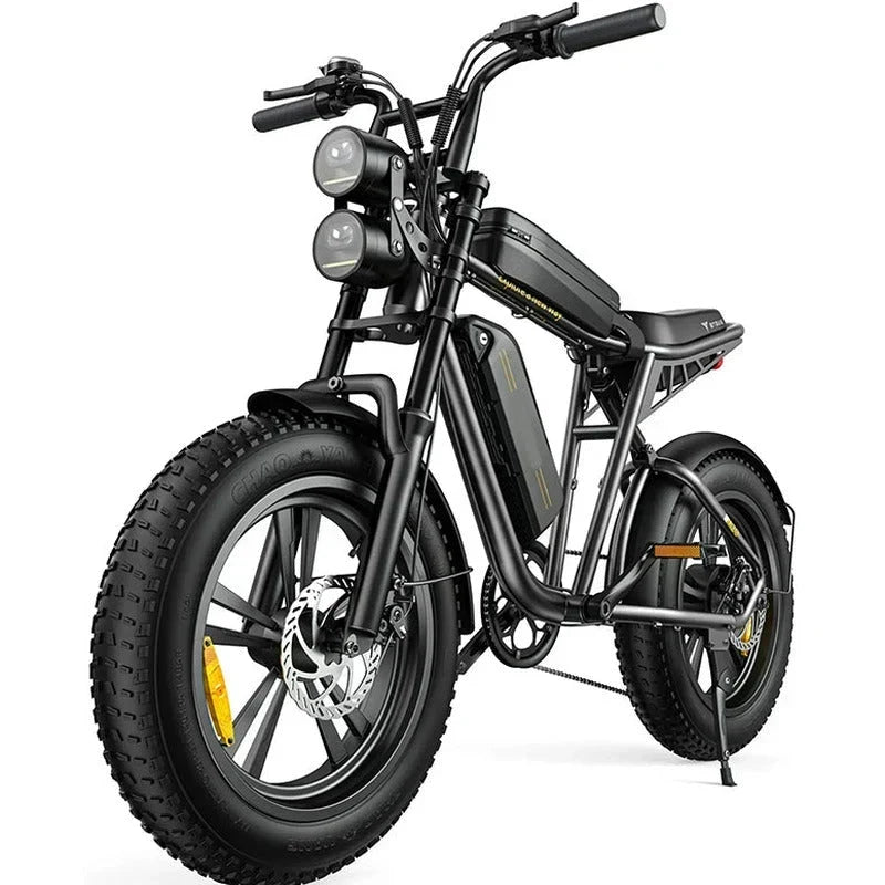 Retro-Style Adult Electric Bike, 1000W, 28 Mph, 94 Miles Range, 20in x 4.0in Fat Tires, Full Suspension - M20