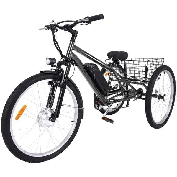 26 Inch Adult 3 Wheel Electric Tricycle With Basket, Fat Tires, 7 Speeds, 350W Motor, 36V 10Ah Battery - BICYCLE