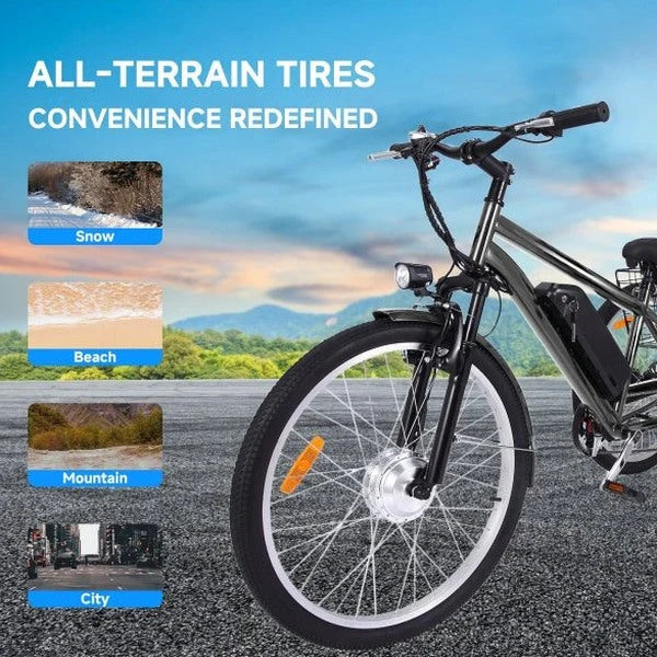 26 Inch Adult 3 Wheel Electric Tricycle With Basket, Fat Tires, 7 Speeds, 350W Motor, 36V 10Ah Battery - BICYCLE