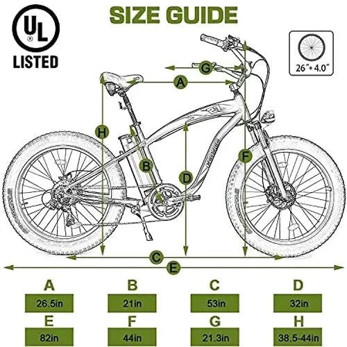 ECOTRIC Adult Electric Bike 26 x 4.0 in Fat Tires, 750W, 48V 13AH - Hammer