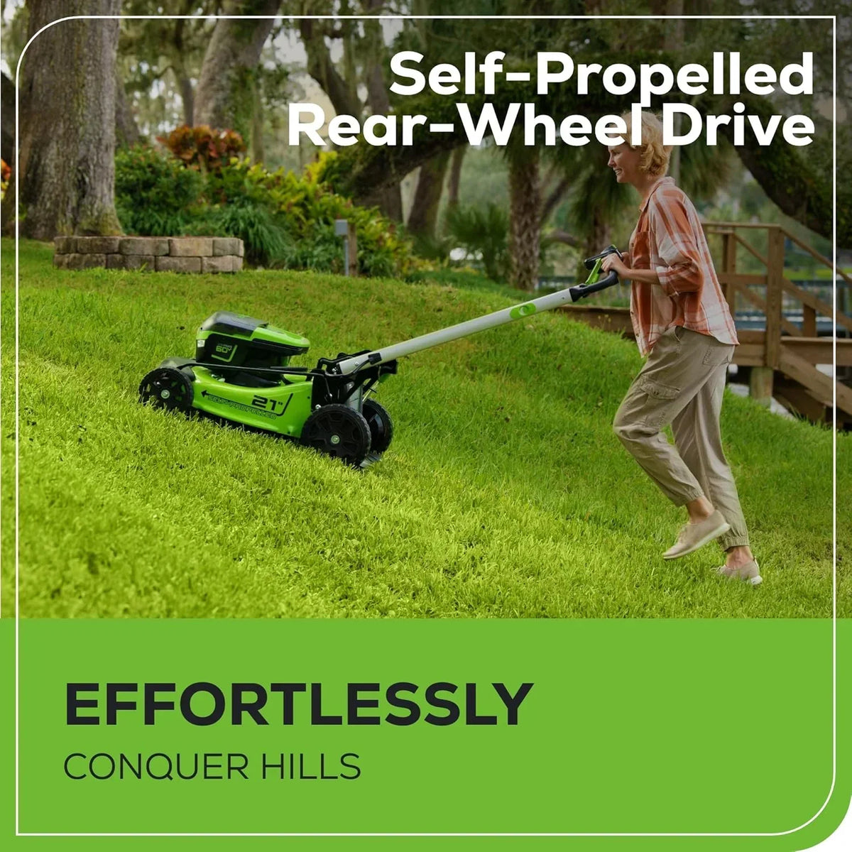 60V 21” Cordless (Self-Propelled) Lawn Mower , 2 x 4.0Ah Batteries and Dual Port Rapid Charger
