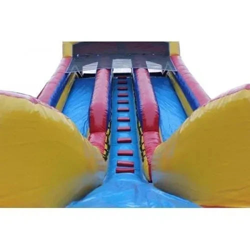 20-foot high inflatable double slide with pool and drying area