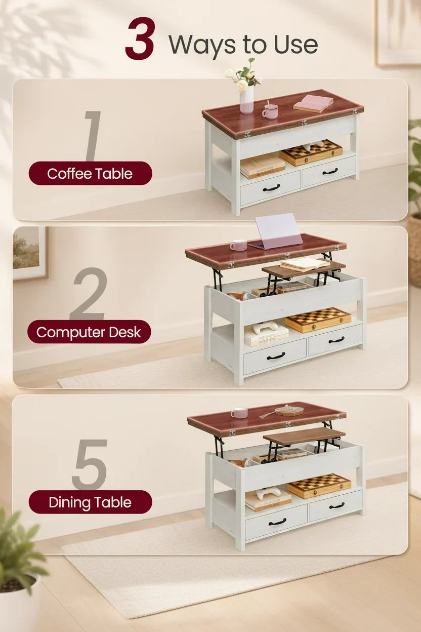Honey Brown Lift Top Coffee Table With Drawers