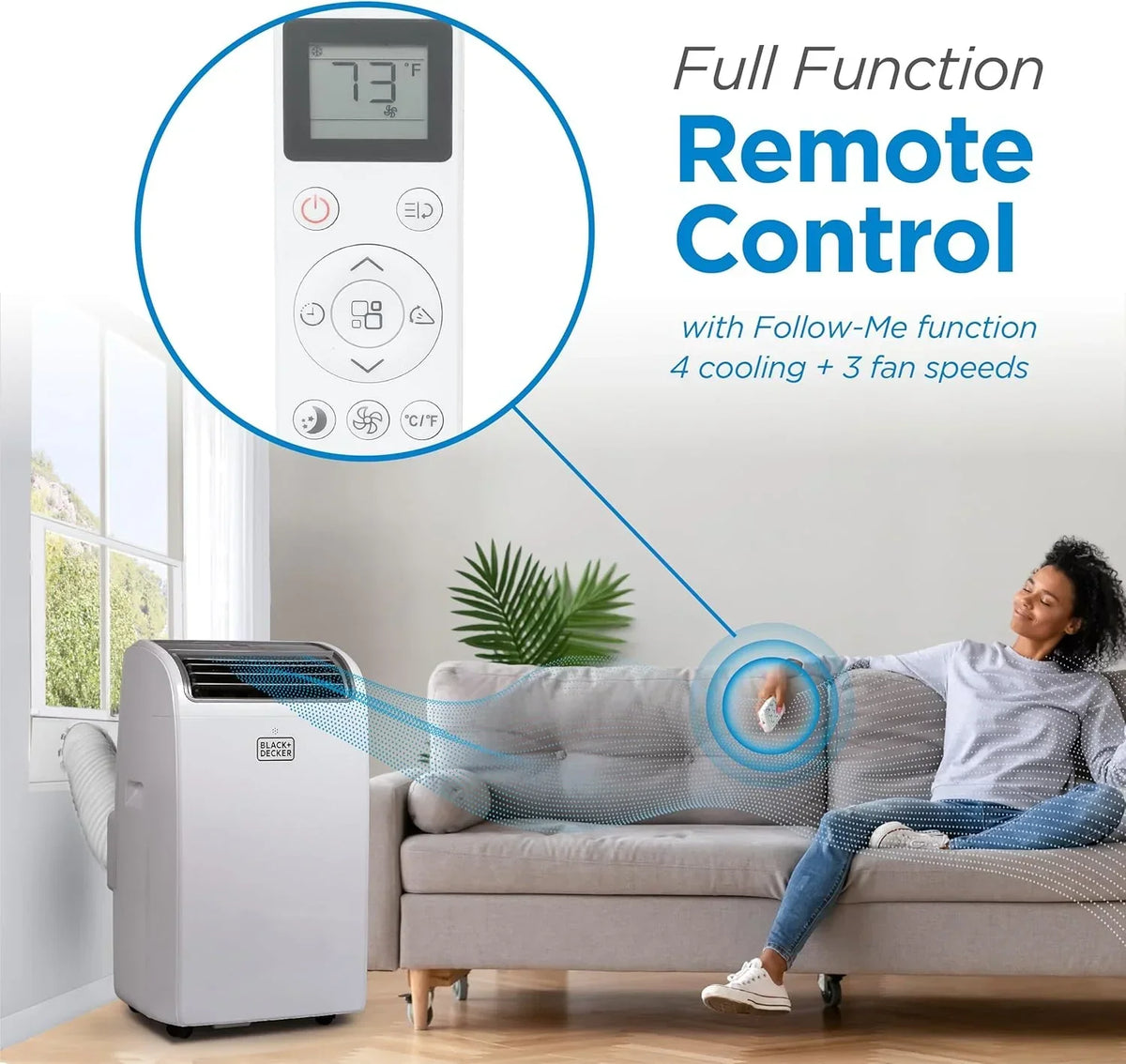 BLACK+DECKER 10,000 BTU Portable Air Conditioner for Rooms up to 450 Sq. Ft. with Remote – White