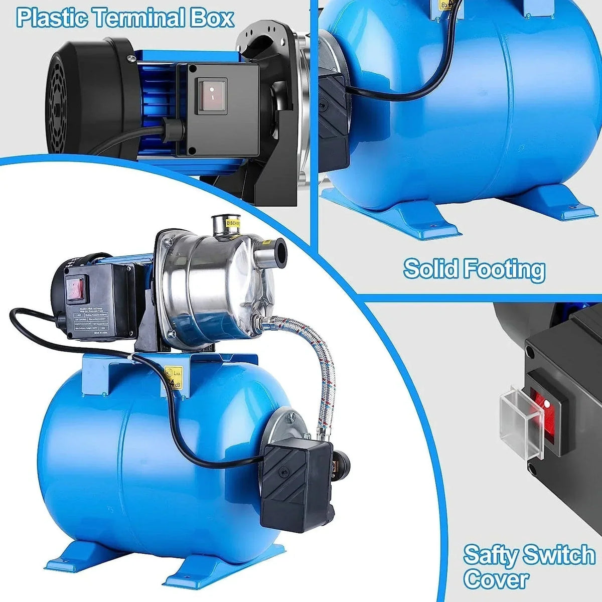 PANRANO 1.6 HP Shallow Well Jet Pump With Pressure Tank, 1268 GPH