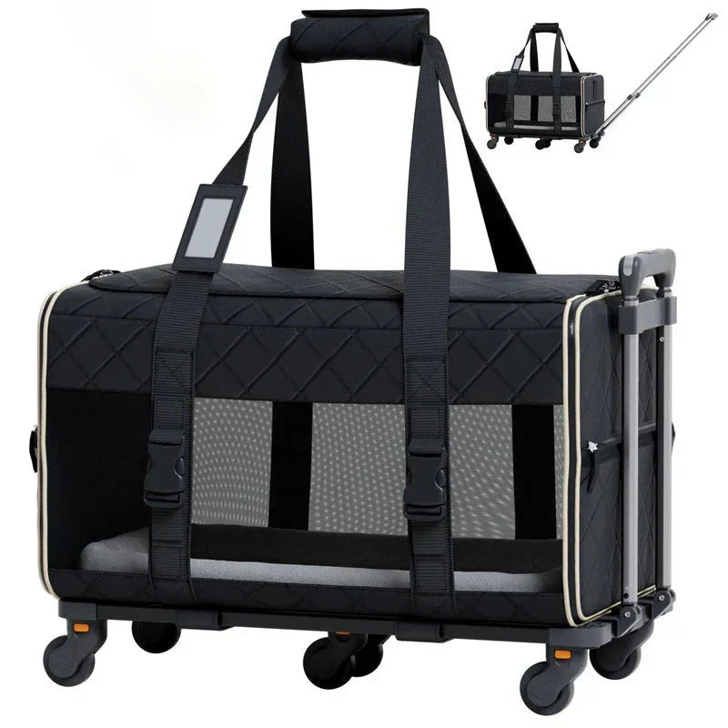 Quilted Chariot PRO Pet Carrier With Removable Wheels and Double Telescopic Handle