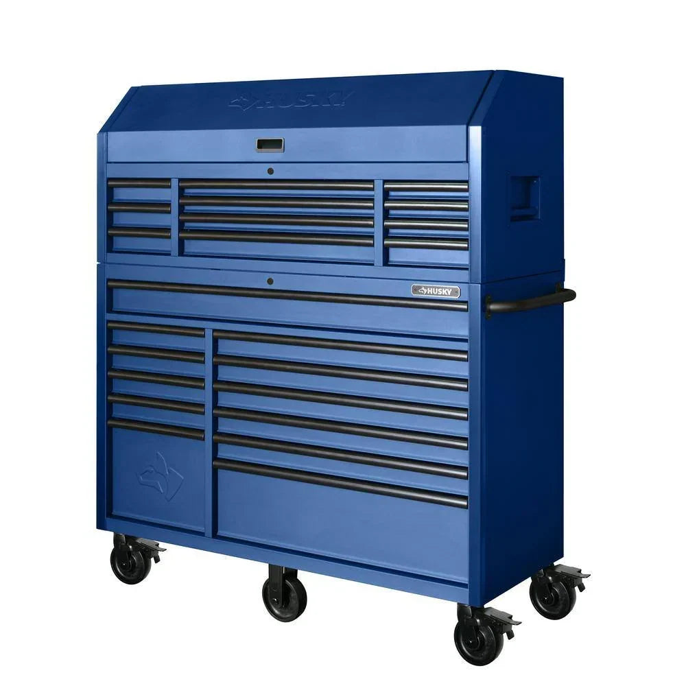 2025 56 in. W x 22 in. D Heavy Duty 23-Drawer Combination Rolling Tool Chest and Top Tool Cabinet Set in Matte Blue