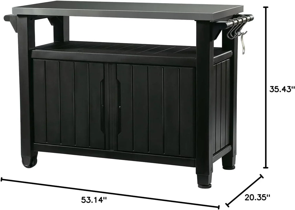 Keter Outdoor Rolling Table Cart for Food Prep, Storage, Bar & Grill, Dark Brown