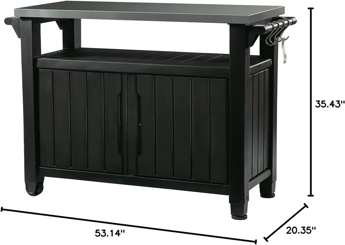 Keter Outdoor Rolling Table Cart for Food Prep, Storage, Bar & Grill, Dark Brown