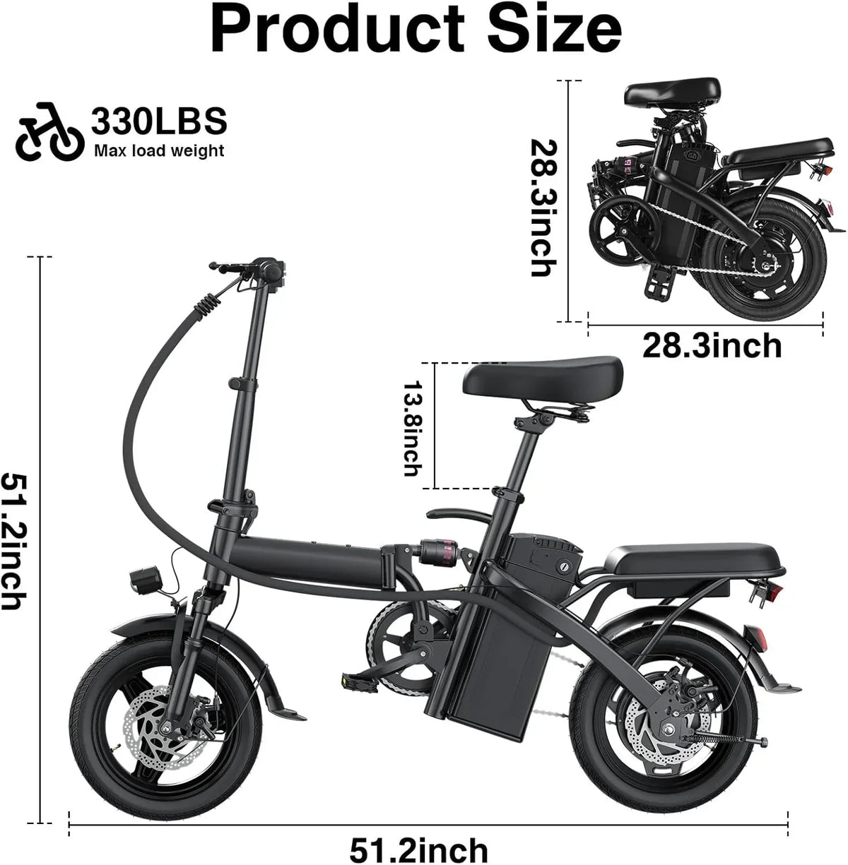 Electric Bike for Adults Teens Folding E-Bike Commuter City Foldable ebike Motor 48V 24MPH