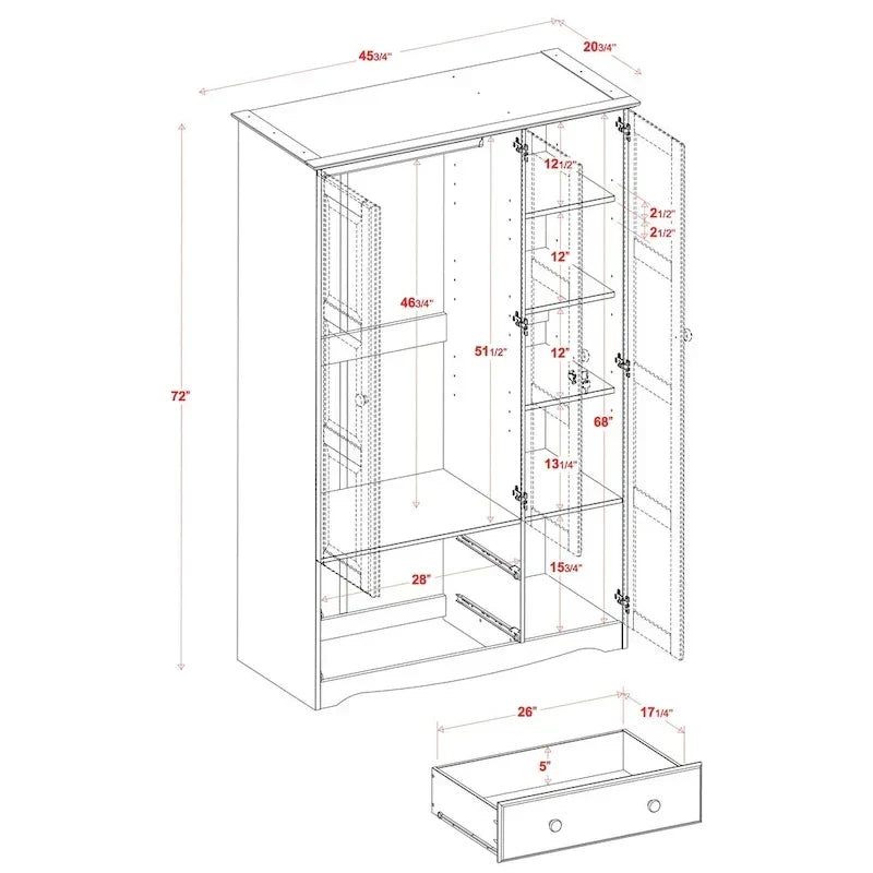 3-Door Wardrobe Armoire - White/Mocha/Java - Solid Wood
