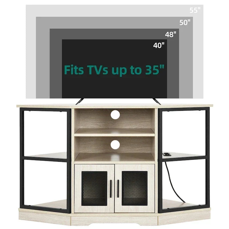 Farmhouse Corner TV Stand Entertainment Center Media Console for TVs up to 55 with Power Outlet