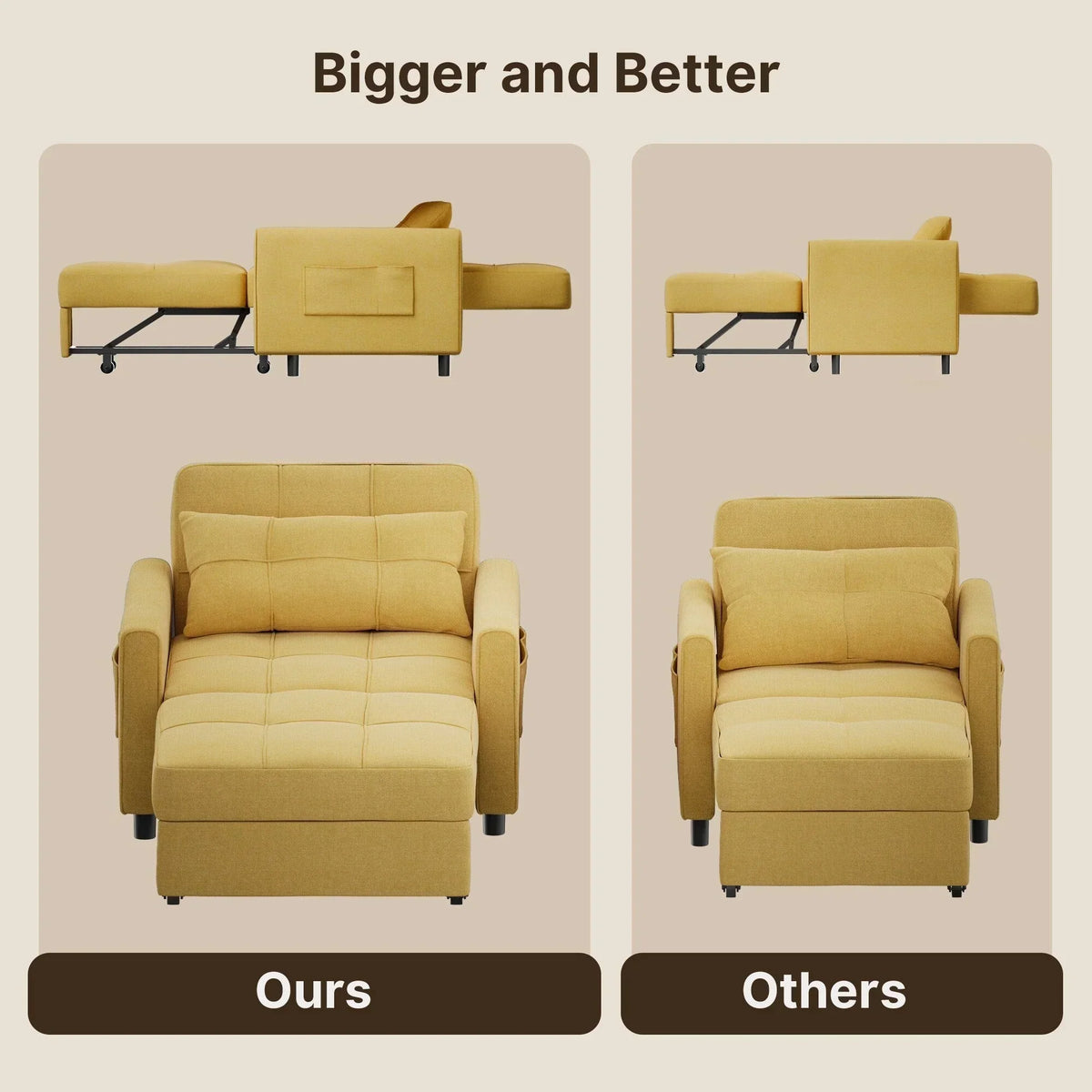 3-in-1 Adjustable Sleeper Sofa Bed, Pull Out Chair Sofa, Convertible Folding Bed for Living Room