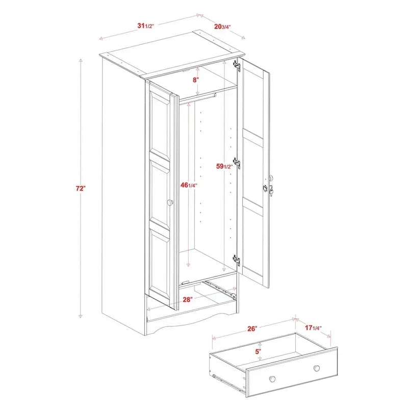 Palace Imports 100% Solid Wood Flexible Wardrobe Armoire with Metal or Wooden Knobs