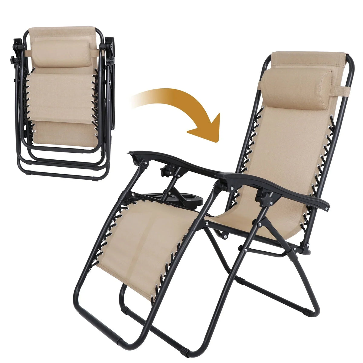 HomGarden 2 Pack Steel Zero-Gravity Chair - Beige