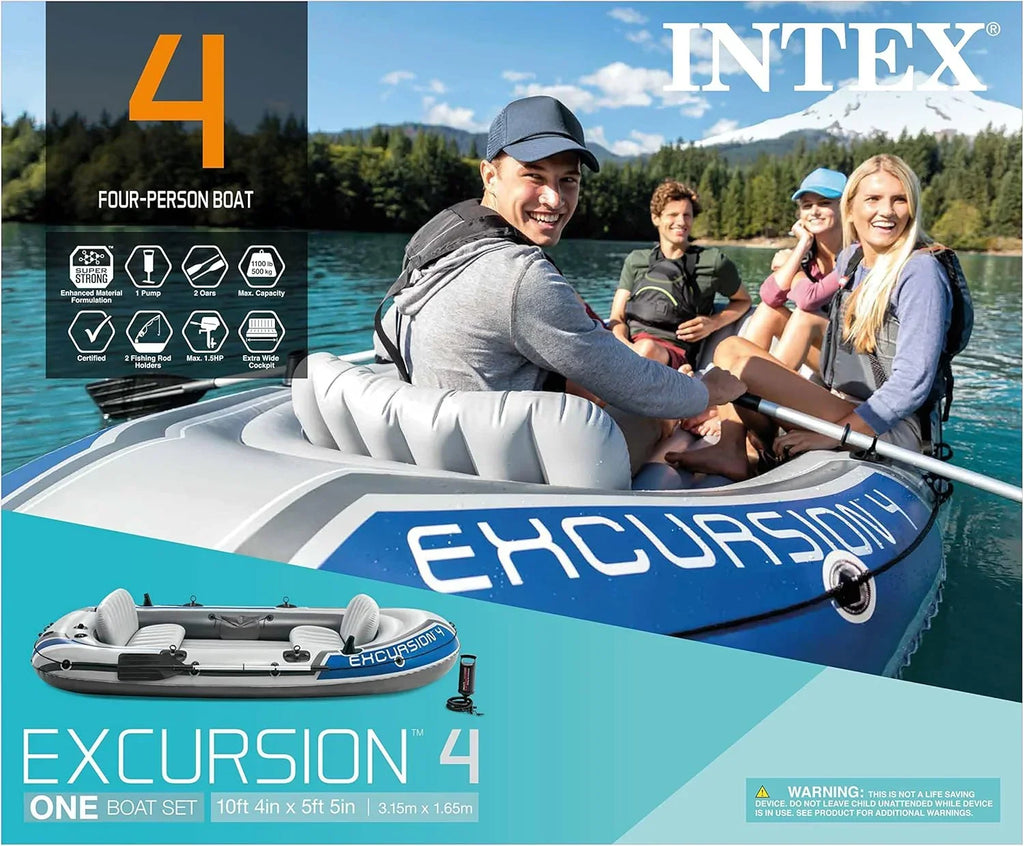 Excursion Inflatable Boat Series: Includes Deluxe 54in Boat Oars and High-Output Pump – SuperTough PVC – Adjustable Seats with Backrest – Fishing Rod Holders – Welded Oar Locks