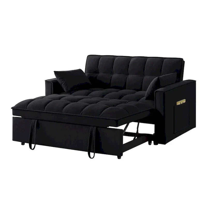 4-in-1 Pull-Out Sleeper Sofa Bed - Loveseat in Velvet -Convertible Couch Bed with Reclining Backrest,2 Side Pockets