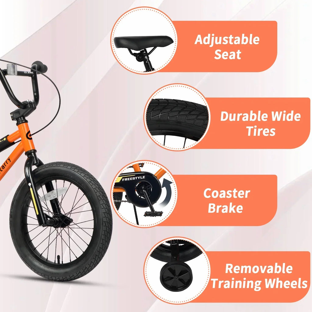 Glerc 14 Inch Little Kids Bike BMX Style Bicycle with Training Wheels Coaster Brake for 3 4 5 Years Old Boys Girls, Blue