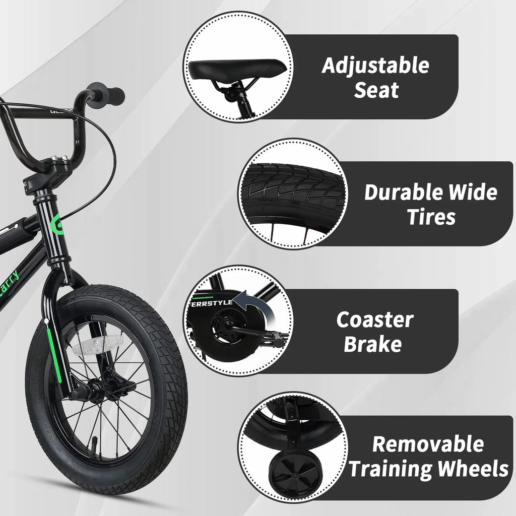 Glerc 14 Inch Little Kids Bike BMX Style Bicycle with Training Wheels Coaster Brake for 3 4 5 Years Old Boys Girls, Blue