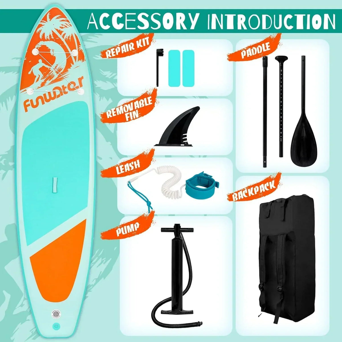 FunWater Inflatable Stand Up Paddle Board, 11 ft x 32 in x 6 in - SUP Paddle Accessories