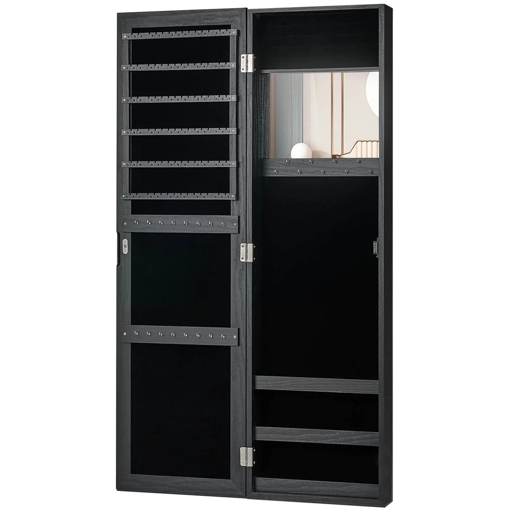 Costway Wall Door Mounted Mirrored Jewelry Cabinet Storage Organizer-Black