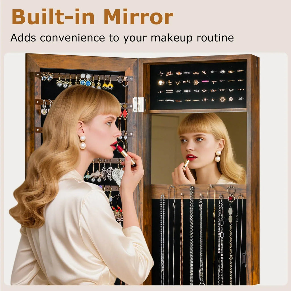 Costway Wall Door Mounted Mirrored Jewelry Cabinet Storage Organizer-Black