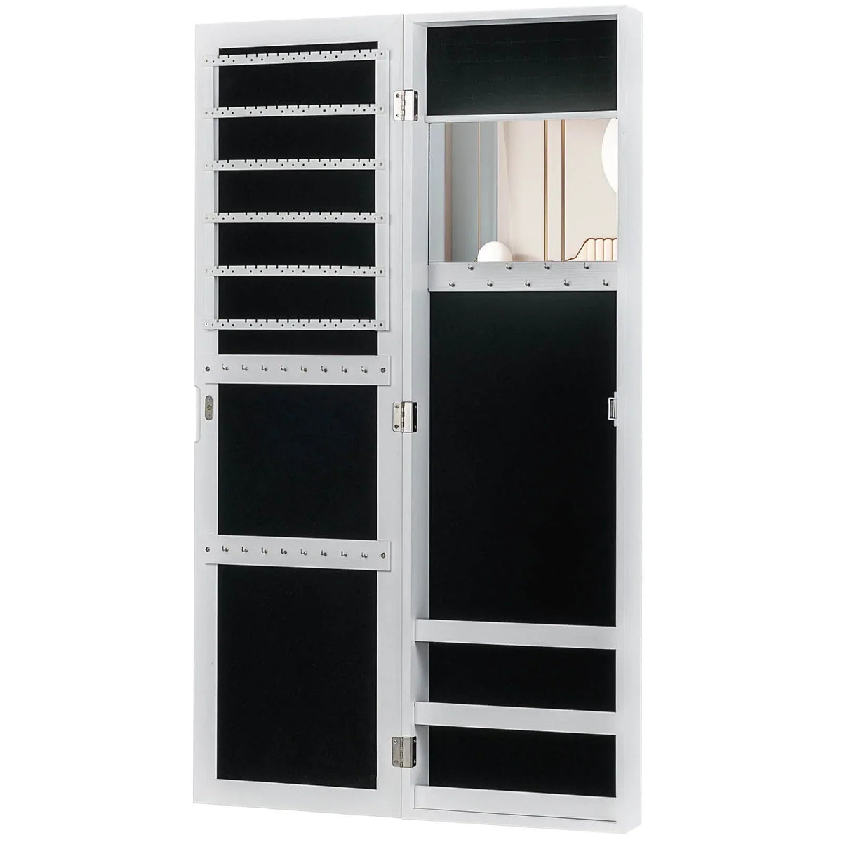 Costway Wall Door Mounted Mirrored Jewelry Cabinet Storage Organizer-Black