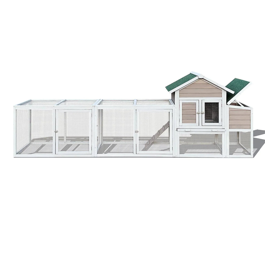 Pefilos 112" Large Rabbit Hutch Outdoor Wood Chicken Coop, Hen House with Nest Box, Wire Fence Poultry Cage, Orange