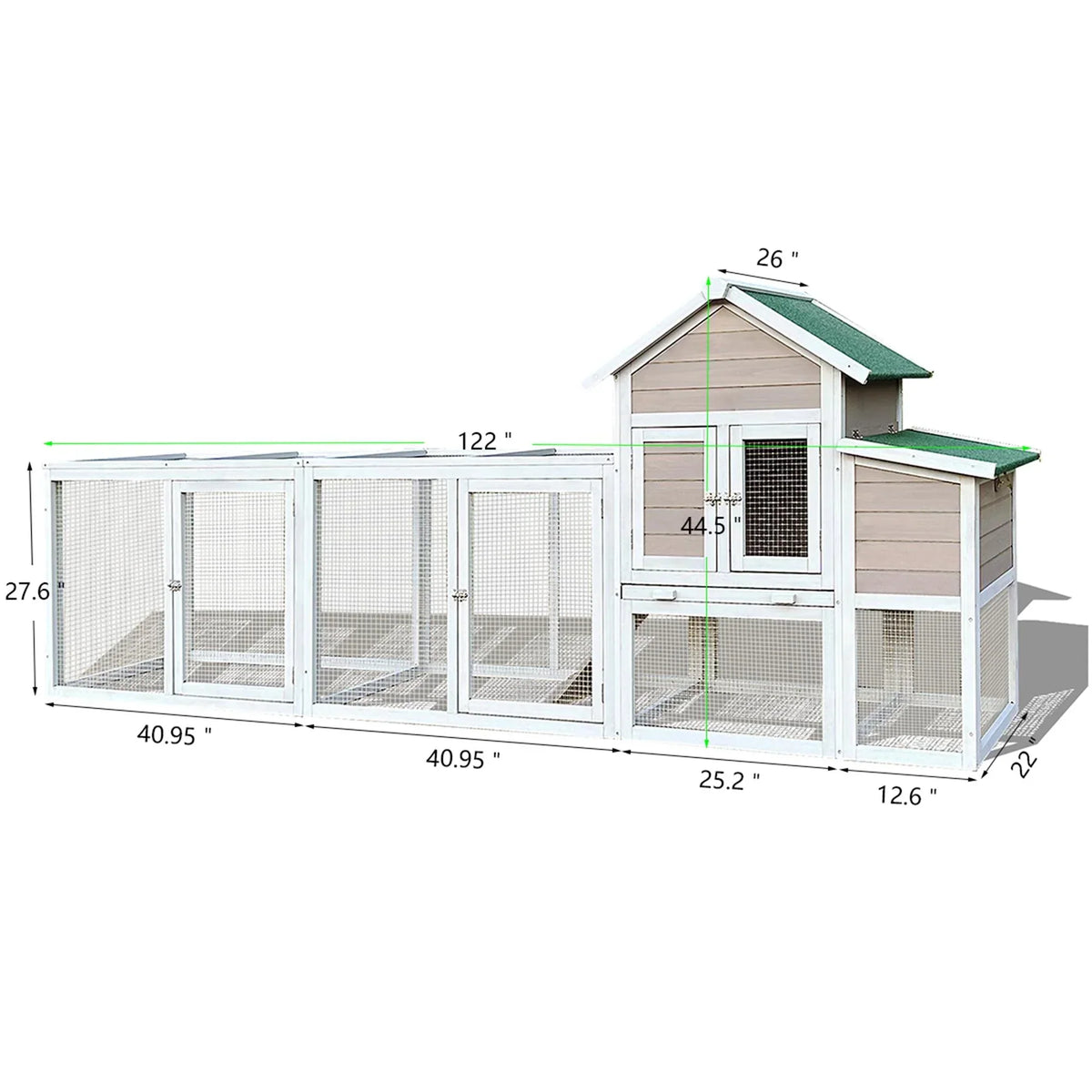 Pefilos 112" Large Rabbit Hutch Outdoor Wood Chicken Coop, Hen House with Nest Box, Wire Fence Poultry Cage, Orange