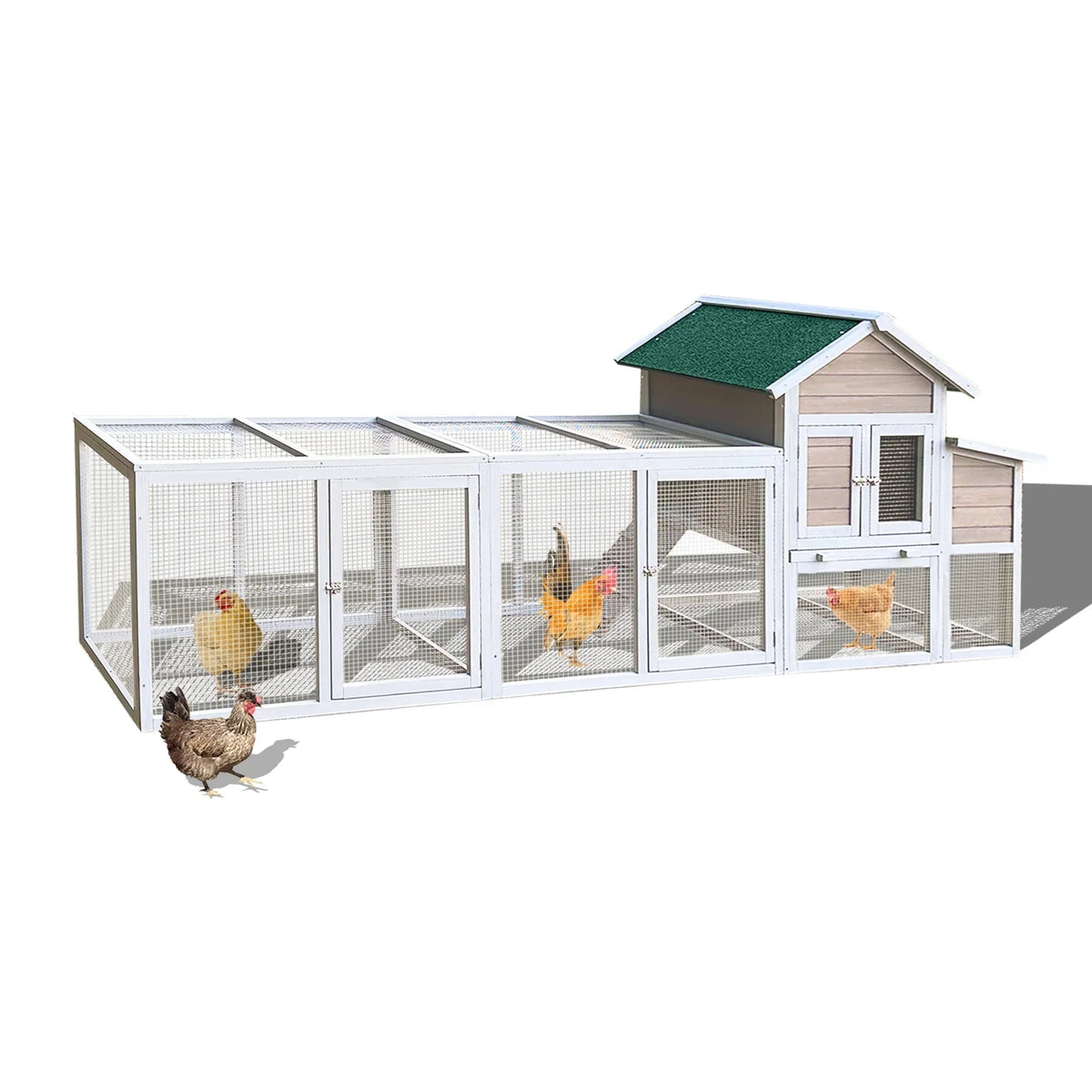 Pefilos 112" Large Rabbit Hutch Outdoor Wood Chicken Coop, Hen House with Nest Box, Wire Fence Poultry Cage, Orange