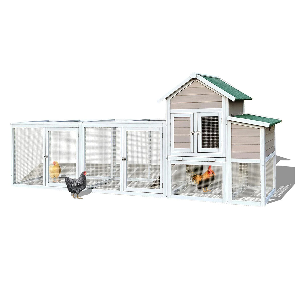 Pefilos 112" Large Rabbit Hutch Outdoor Wood Chicken Coop, Hen House with Nest Box, Wire Fence Poultry Cage, Orange
