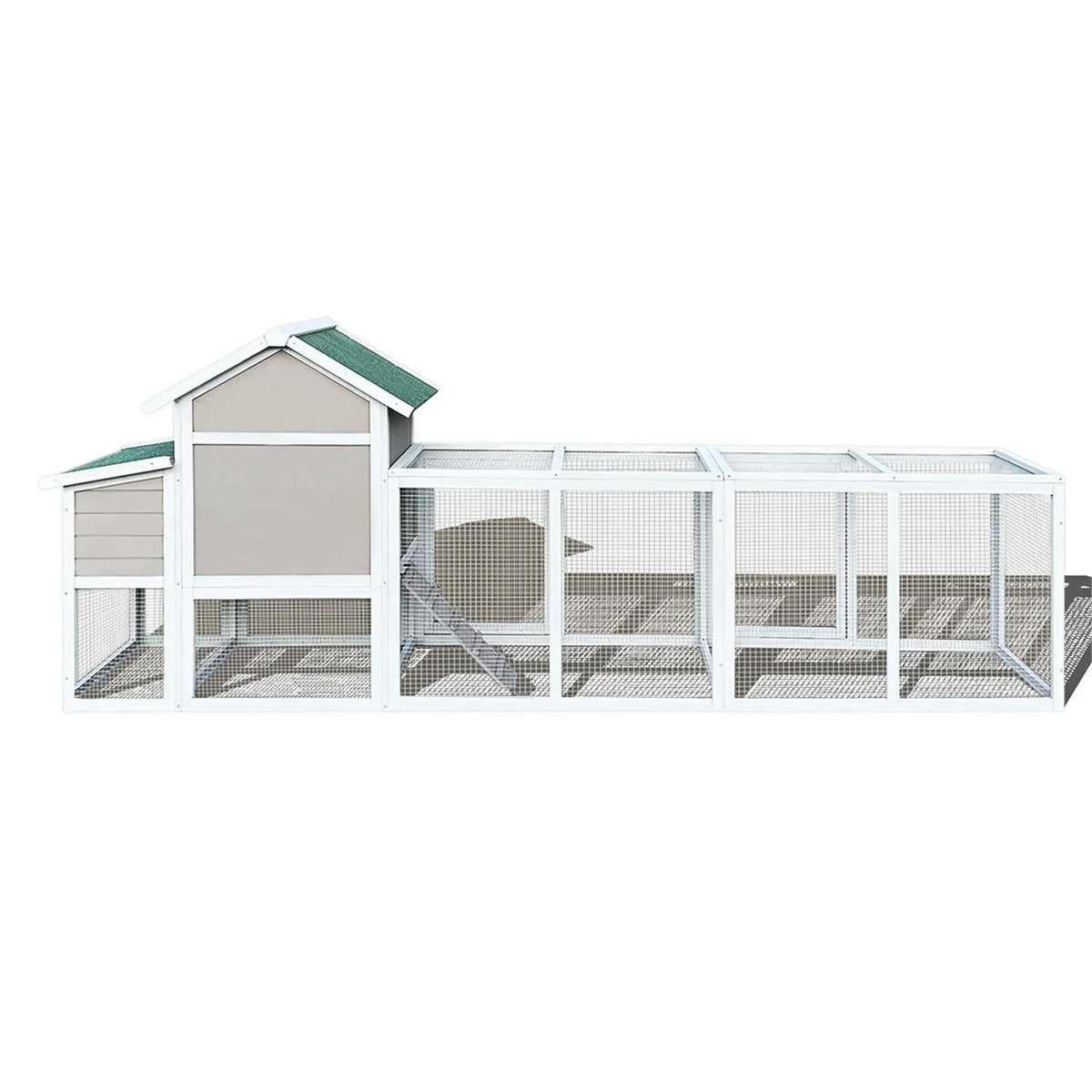 Pefilos 112" Large Rabbit Hutch Outdoor Wood Chicken Coop, Hen House with Nest Box, Wire Fence Poultry Cage, Orange