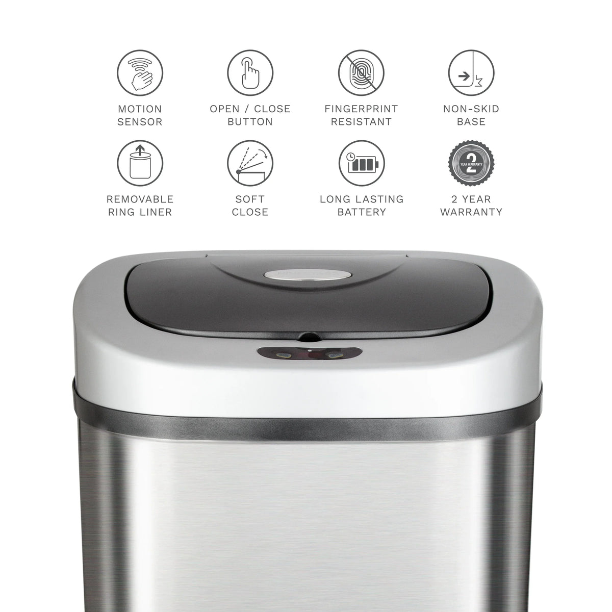 Nine Stars Automatic Trash Can, 21 Gallon Stainless Steel, Motion Sensor Hands Free Soft Close Lid Garbage Bin, Silver