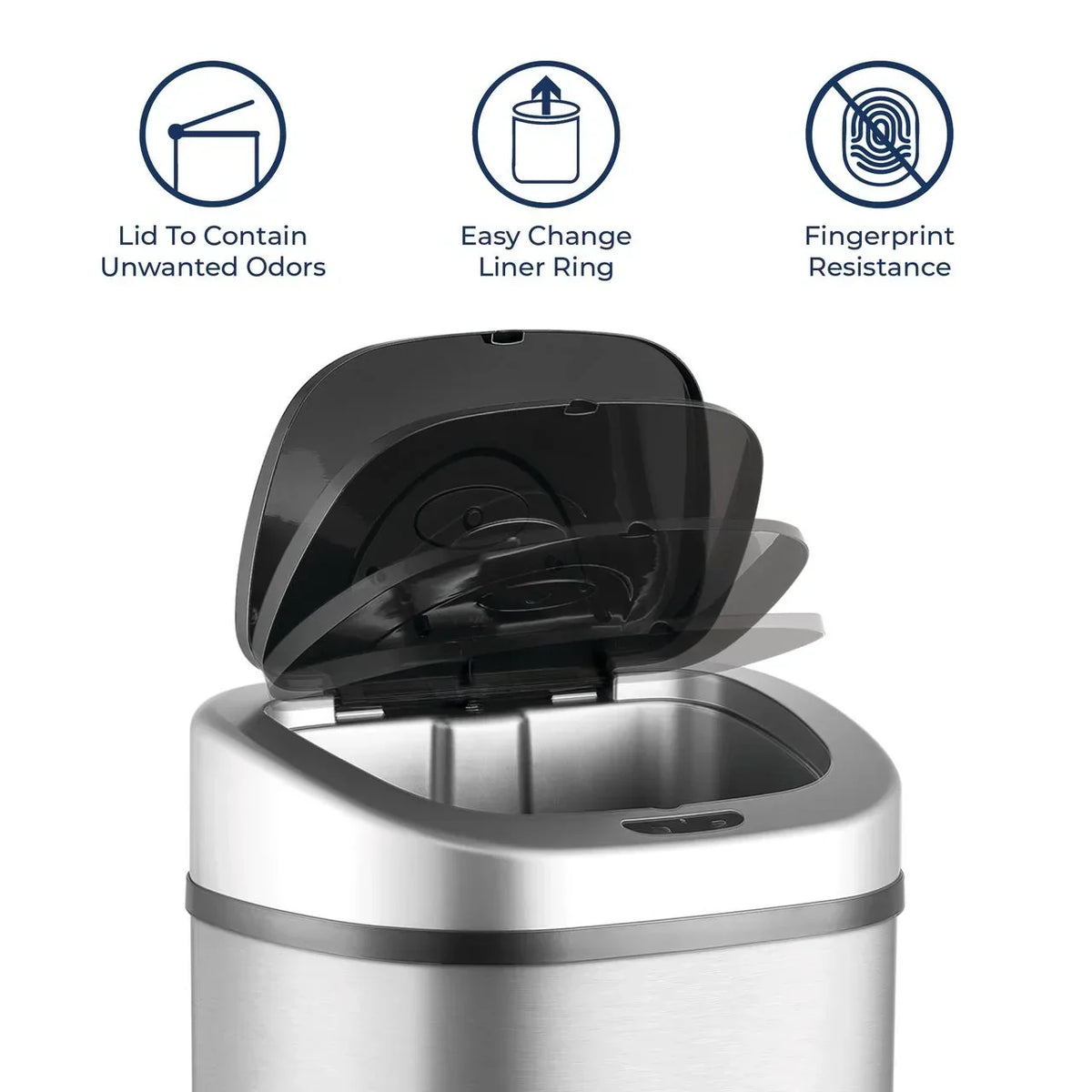 Nine Stars Automatic Trash Can, 21 Gallon Stainless Steel, Motion Sensor Hands Free Soft Close Lid Garbage Bin, Silver