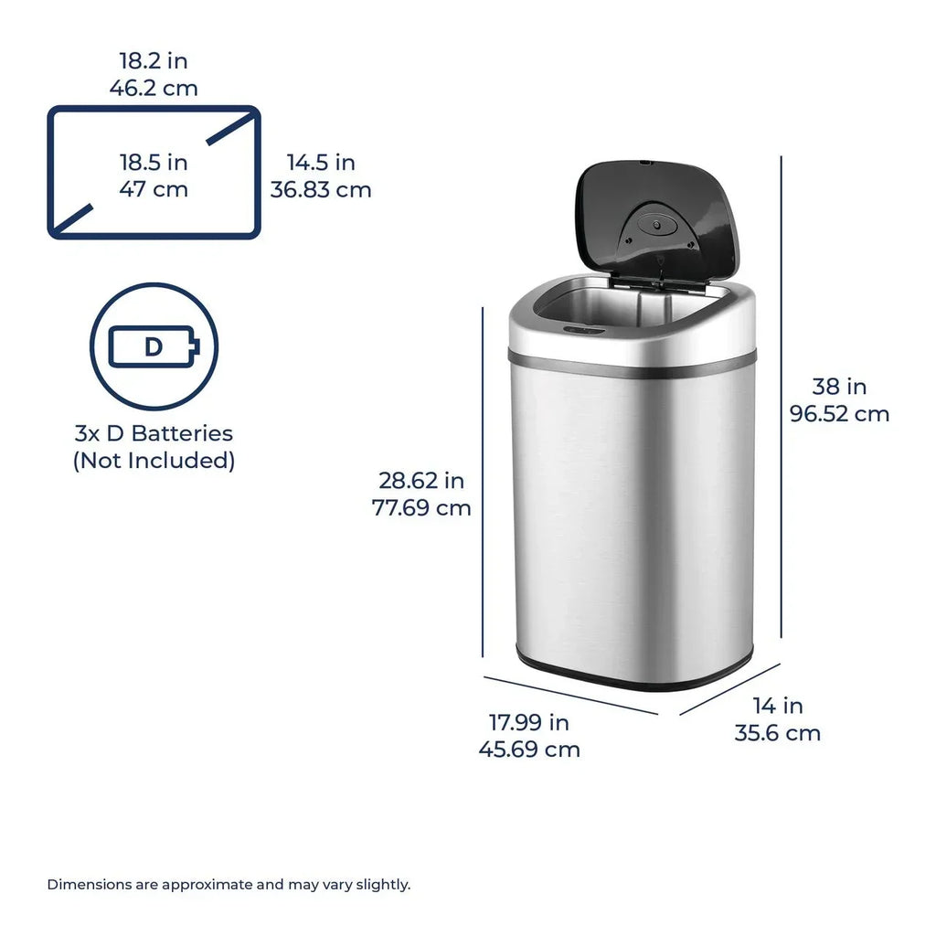 Nine Stars Automatic Trash Can, 21 Gallon Stainless Steel, Motion Sensor Hands Free Soft Close Lid Garbage Bin, Silver