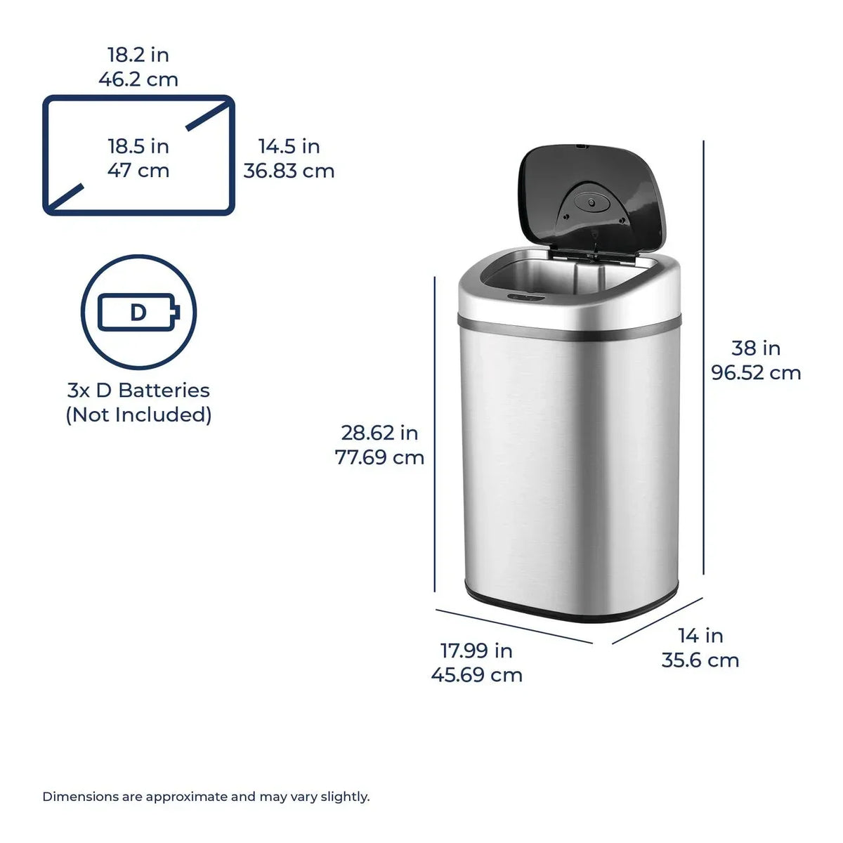 Nine Stars Automatic Trash Can, 21 Gallon Stainless Steel, Motion Sensor Hands Free Soft Close Lid Garbage Bin, Silver