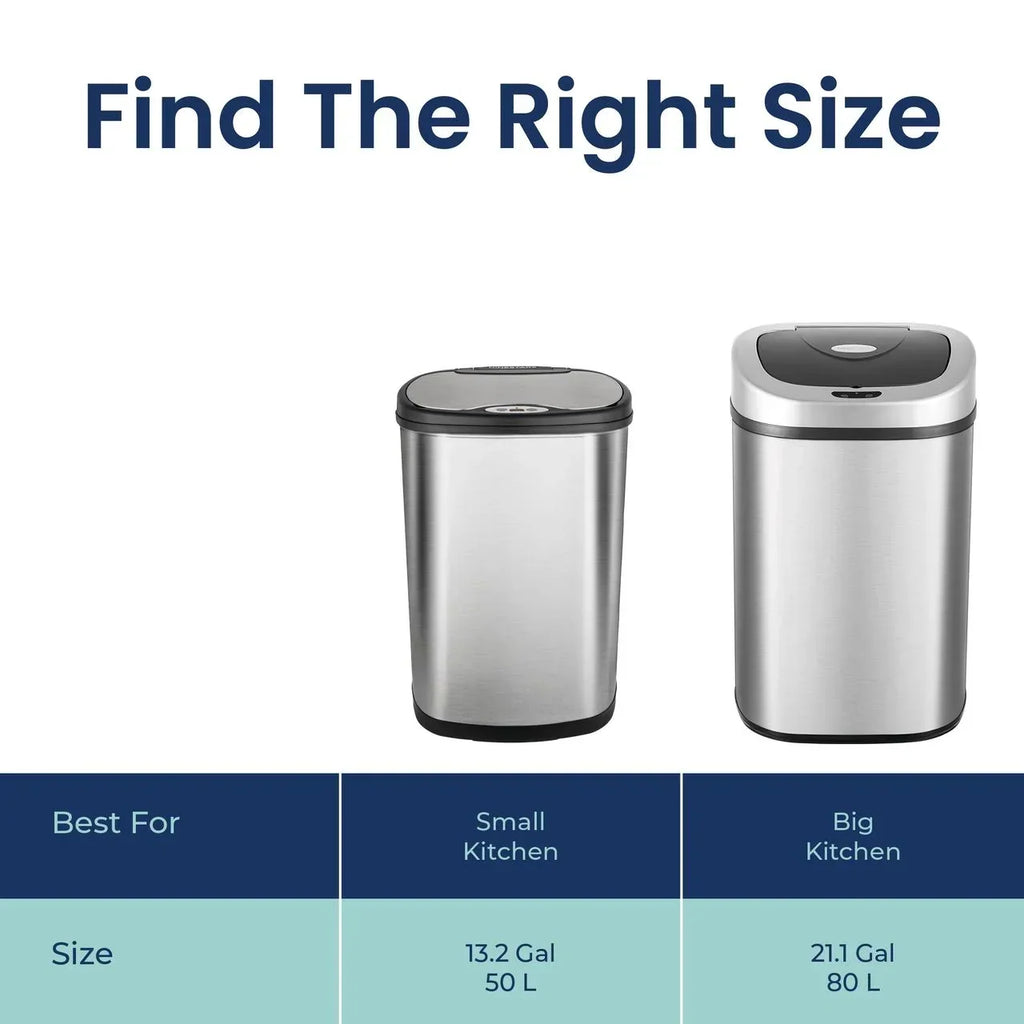 Nine Stars Automatic Trash Can, 21 Gallon Stainless Steel, Motion Sensor Hands Free Soft Close Lid Garbage Bin, Silver