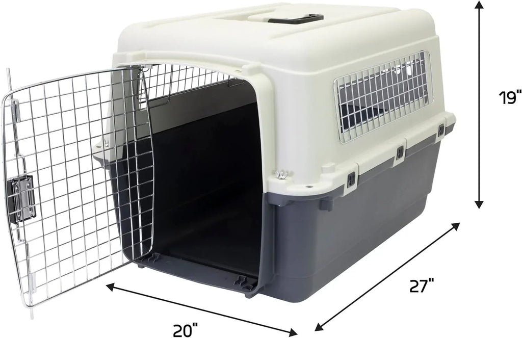 Designs Plastic Kennels Rolling Plastic Airline Approved Wire Door Travel Dog Crate, XXX-Large, Gray