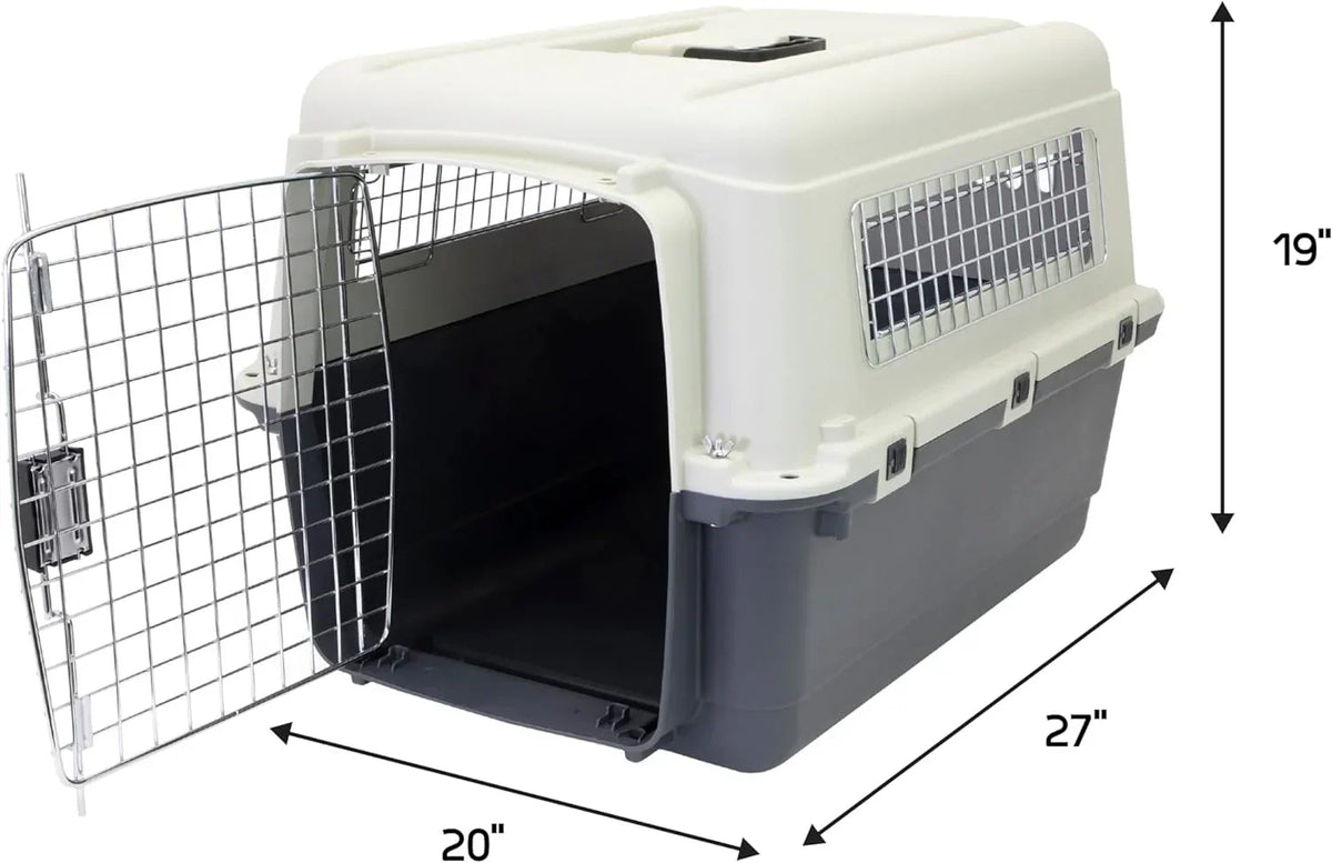 Designs Plastic Kennels Rolling Plastic Airline Approved Wire Door Travel Dog Crate, XXX-Large, Gray