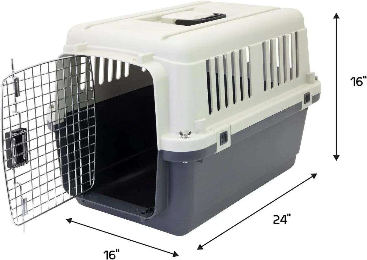 Designs Plastic Kennels Rolling Plastic Airline Approved Wire Door Travel Dog Crate, XXX-Large, Gray