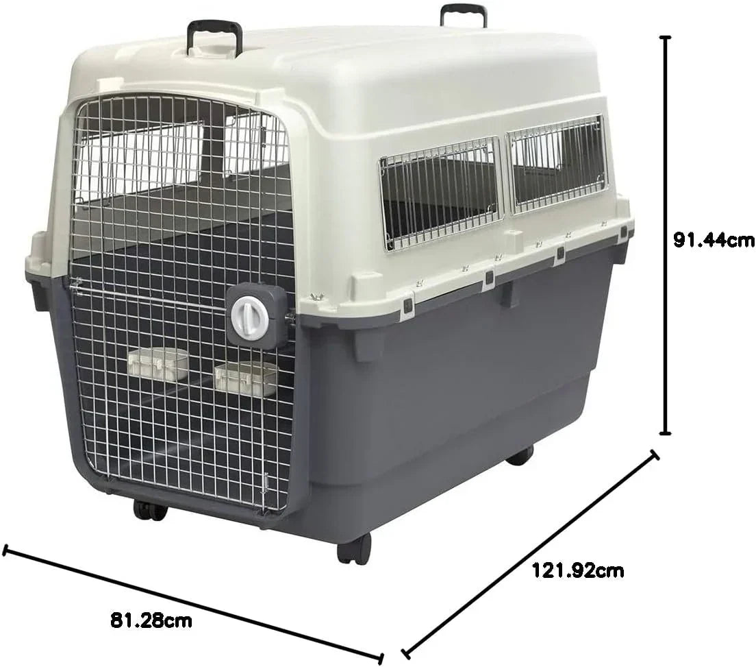 Designs Plastic Kennels Rolling Plastic Airline Approved Wire Door Travel Dog Crate, XXX-Large, Gray