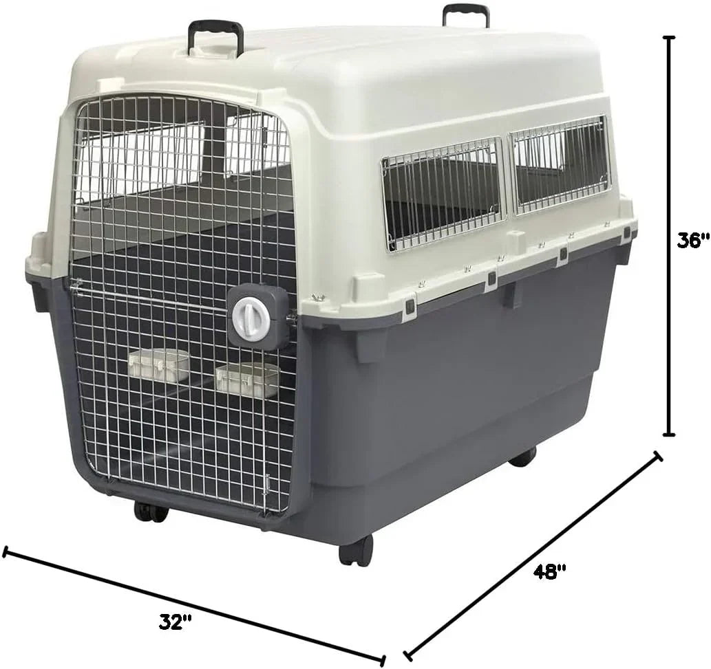 Designs Plastic Kennels Rolling Plastic Airline Approved Wire Door Travel Dog Crate, XXX-Large, Gray